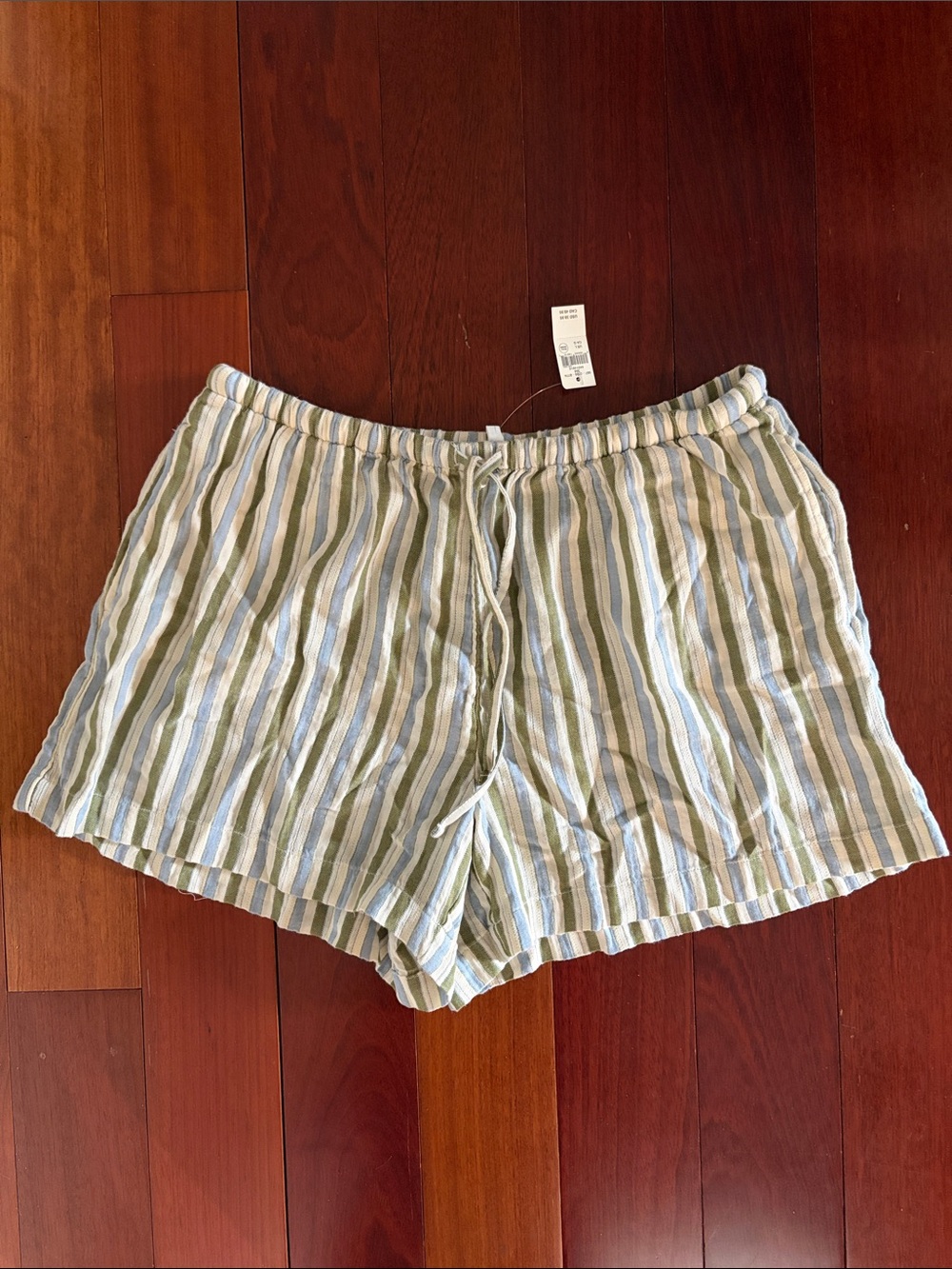 aerie Striped Drawstring Lounge Shorts - Blue, Green & White